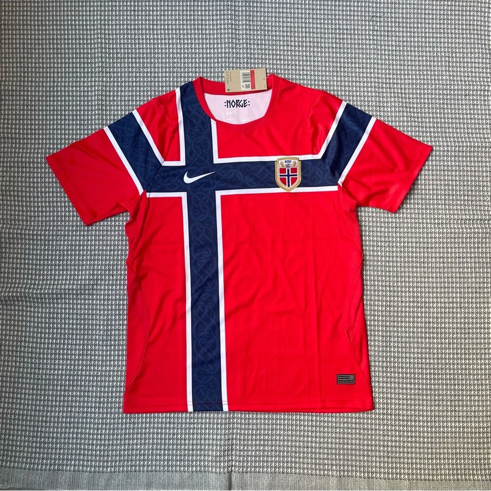 Nike Norway Red Soccer Jersey with Navy Cross
